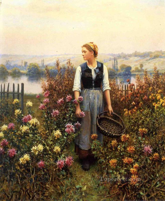 Girl with a Basket in a Garden countrywoman Daniel Ridgway Knight Oil Paintings